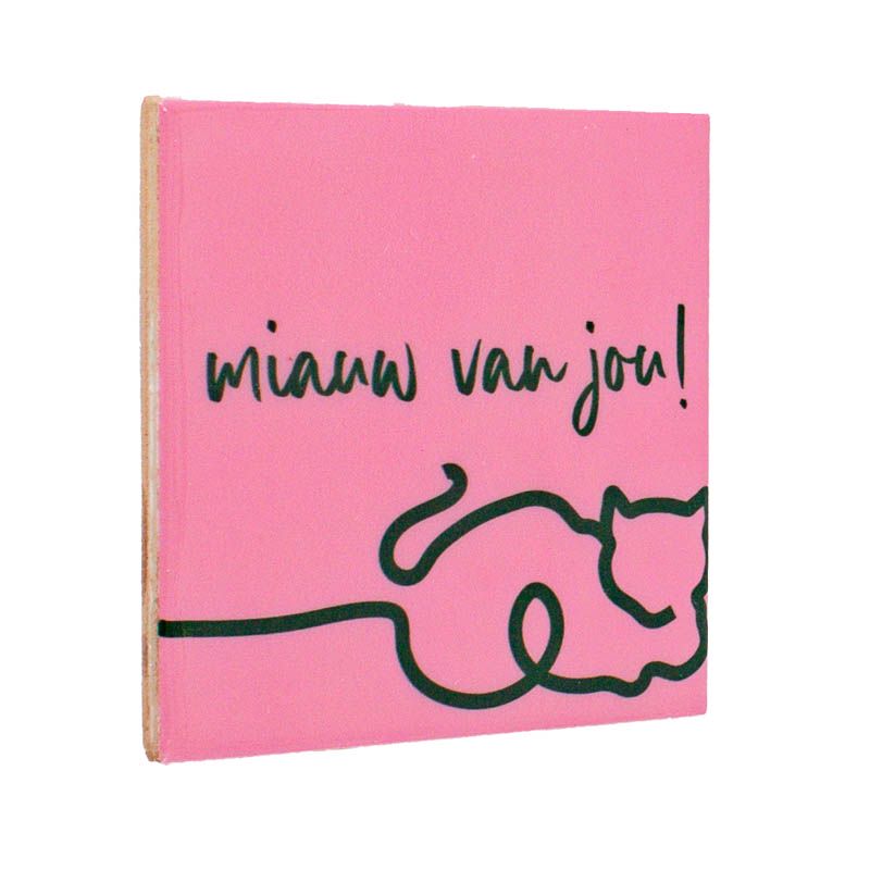 Tegeltje 'Miauw van jou' Keramiek Roze