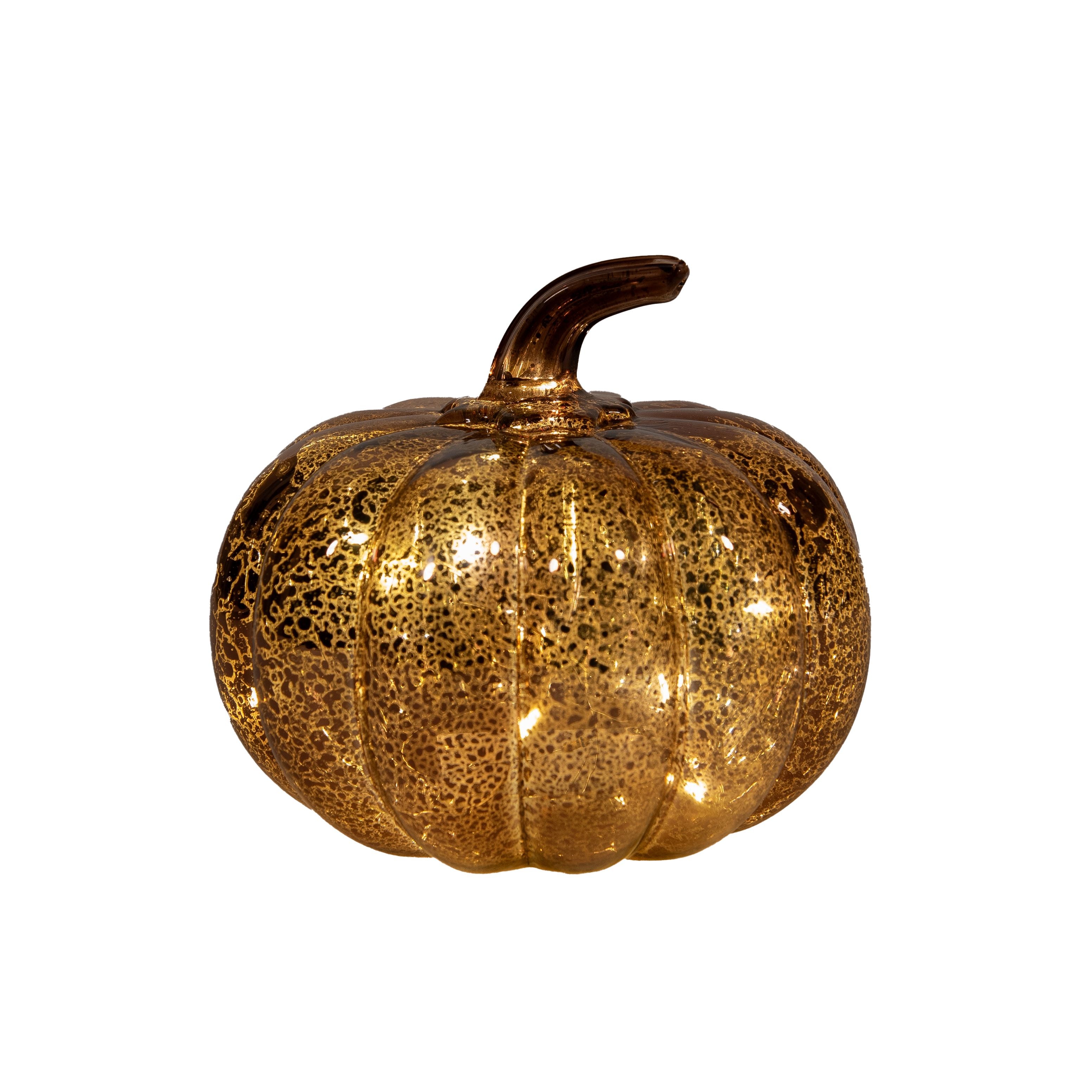 Pompoen Glas Met Ledlampjes 13x14 Brons