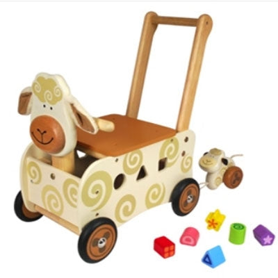 PlayWood Loopwagen Bruin Schaap Met Trekfiguur